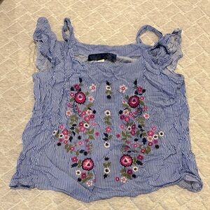 Blue Rain Blue and White Striped Floral Blouse